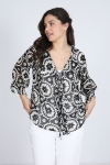 Printed voile blouse with cascading collar