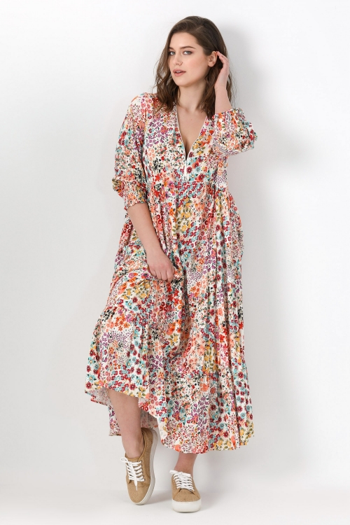 Bohemian style long dress printed eco-responsible fabrics