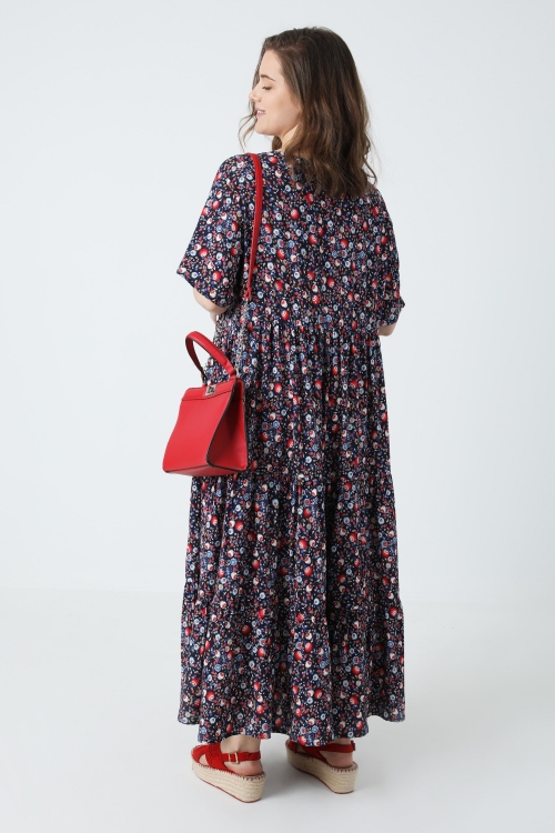 Long dress in printed fibranne eco-responsible fabrics