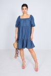 Denim dress with square collar