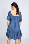 Denim dress with square collar