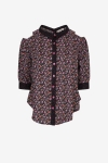 Open shoulder floral and polka dot print shirt