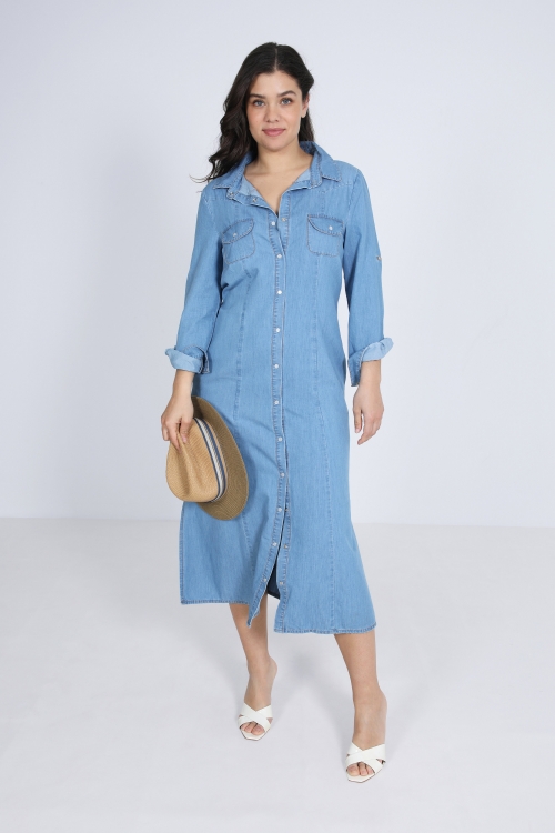 Long buttoned denim dress