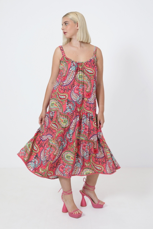 Long ruffled bohemian-style strappy dress