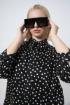 Trapeze-shaped satin-effect printed shirt