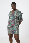 Printed tunic with ruffled upper sleeves