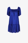 Plain midi dress with satin-effect ruffles