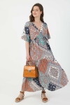 Long dress in printed fibranne