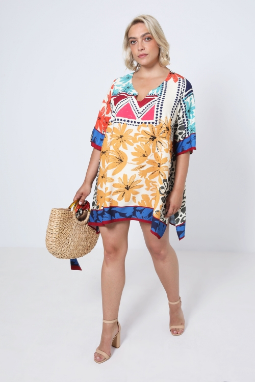 Trapeze tunic in print with a base