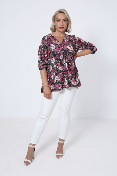 Blouse imprimé style bohéme avec un galon