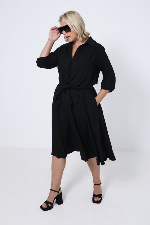 Plain midi dress with two-in-one effect