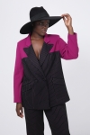 Veste tailleur en maille bicolor rayure/magenta