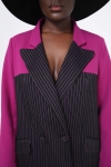 Veste tailleur en maille bicolor rayure/magenta