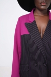 Veste tailleur en maille bicolor rayure/magenta