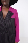 Veste tailleur en maille bicolor rayure/magenta