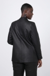 Faux leather collarless suit jacket