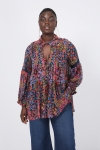 Printed voile shirt with flat pleats