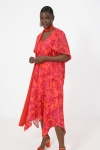 Long printed dress with veil sleeves