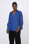 Plain voile blouse with pleats on the shoulder