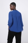 Plain voile blouse with pleats on the shoulder