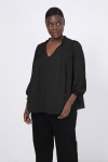 Plain voile blouse with pleats on the shoulder