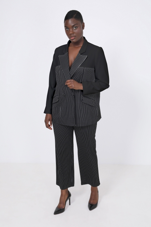 Two-tone striped knit suit jacket