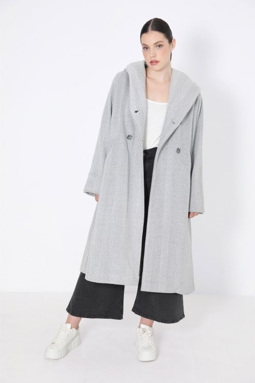 Chevron pattern coat with hood