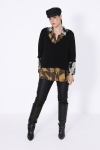 Plain knit sweater with printed overlay effect