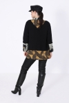 Plain knit sweater with printed overlay effect