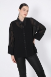 Plain voile and faux leather shirt lined with a top