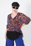 T-shaped printed voile blouse with layering effect