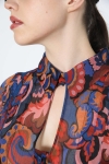 Printed voile shirt with flat pleats