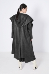 long faux leather coat with shawl collar