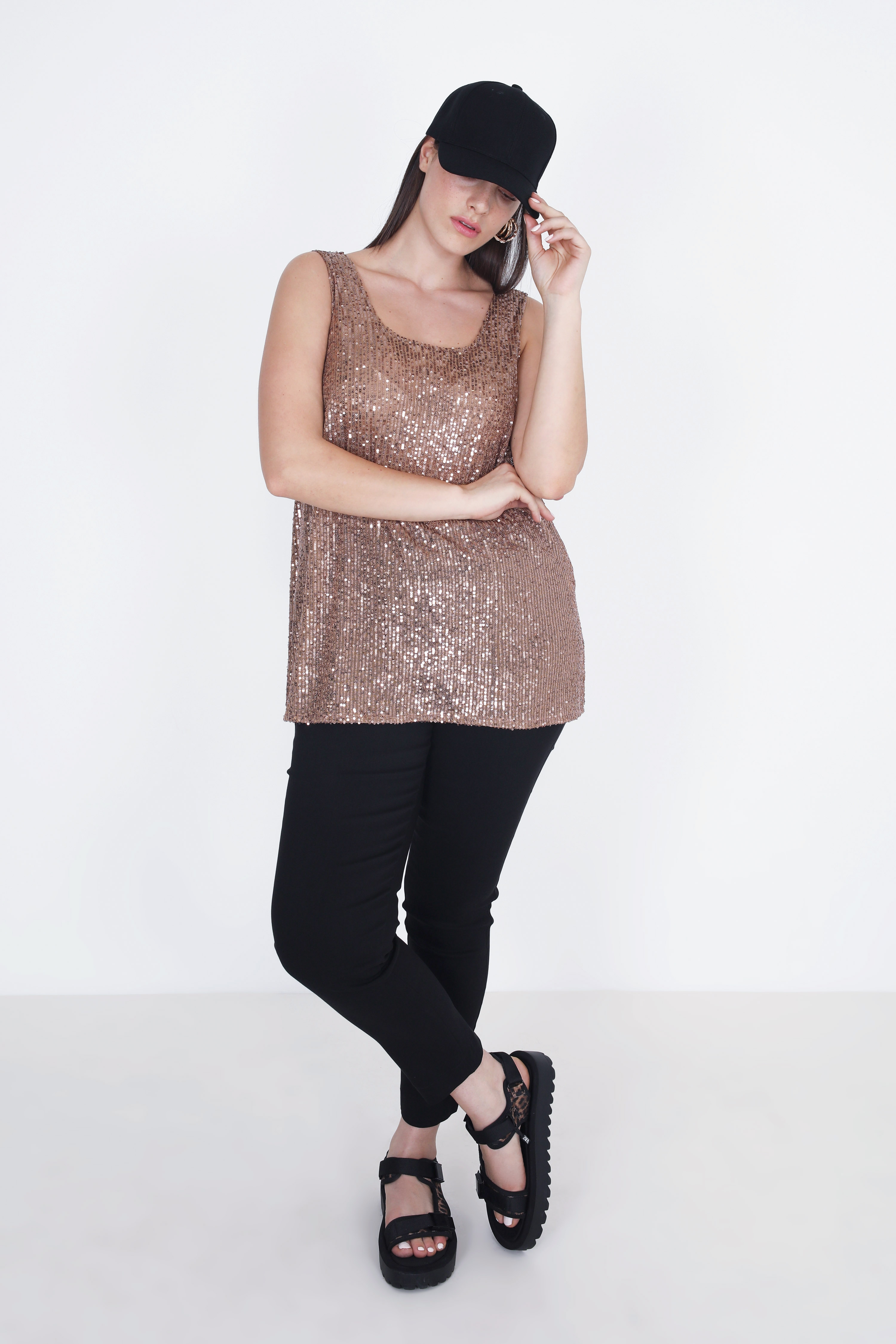 Plus size sequin tank clearance tops