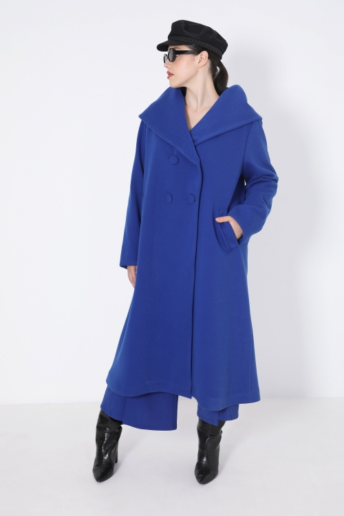 Manteau long à capuche avec col châle