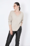 Cable-effect knit sweater with braid