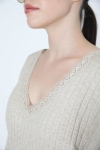 Cable-effect knit sweater with braid