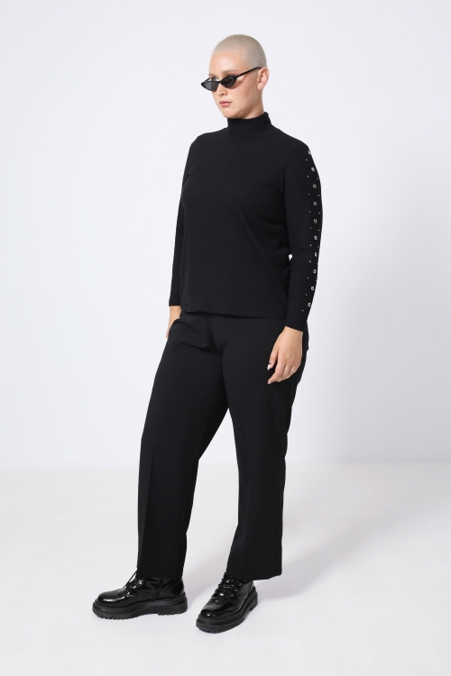 Black ribbed viscose-elastane sweater with studs - Jean Marc Philippe