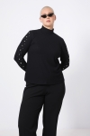 Black ribbed viscose-elastane sweater with studs - Jean Marc Philippe