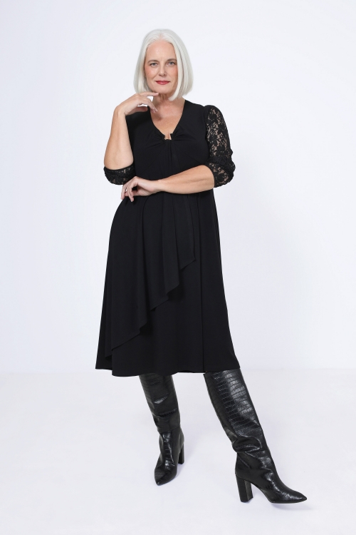 Plain knit and lace midi dress