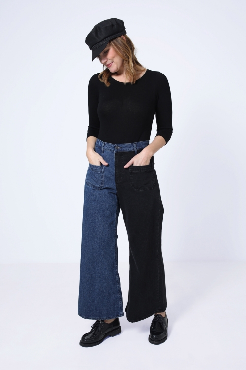 two-tone flared jeans