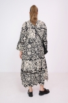 Long black/ecru floral bi-print dress