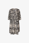 Long black/ecru floral bi-print dress