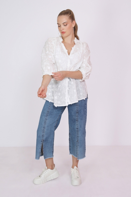 Embroidered cotton voile shirt