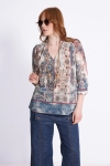 Indigo flower print blouse