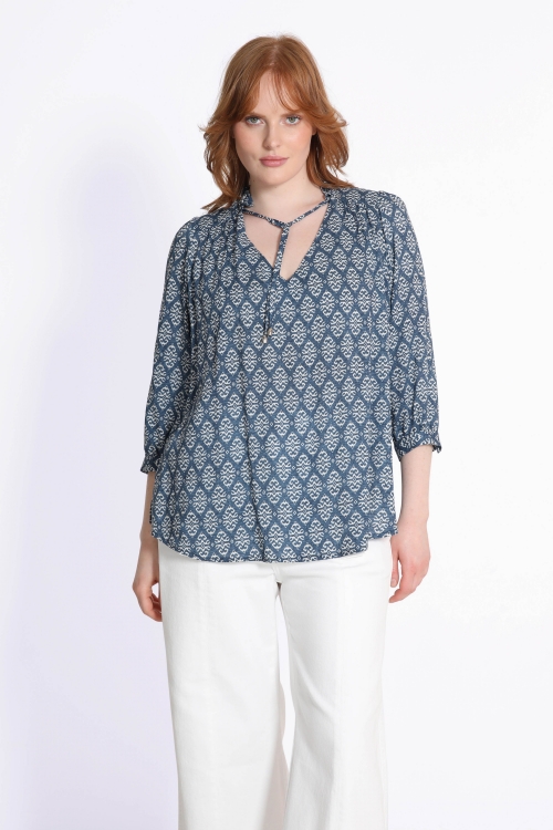 Printed viscose voile blouse