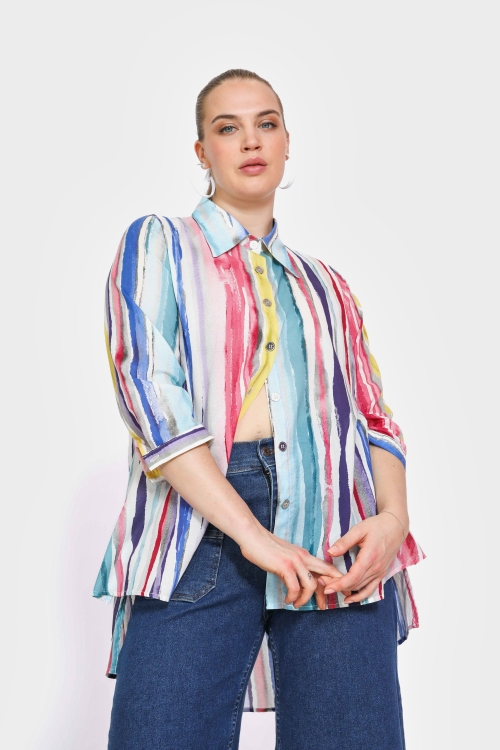 Multicolor striped print shirt