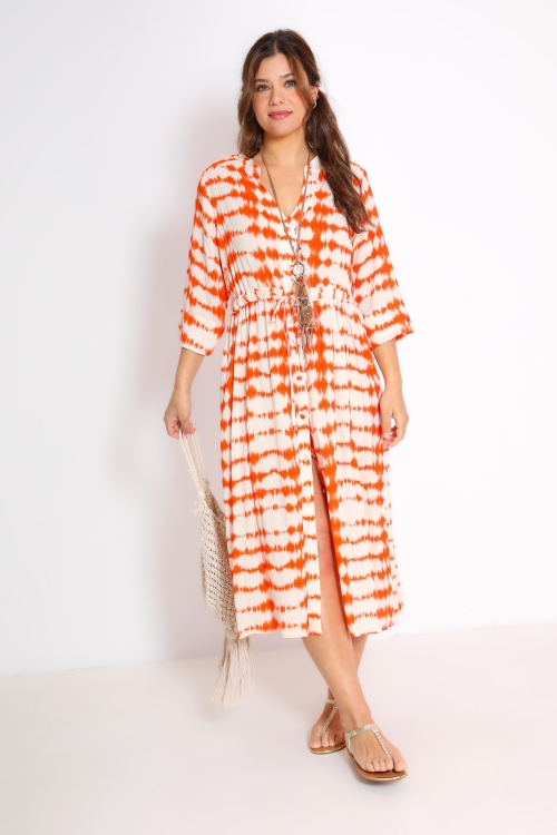 Long tie-dye printed viscose dress