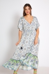 Long printed smocked waist dress