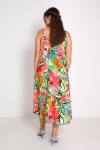 Printed long dress with ruffled bohemian straps